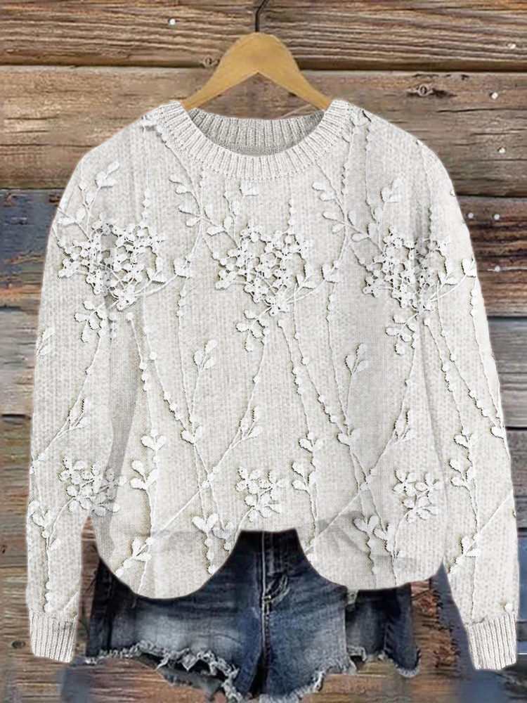 Classy Floral Lace Embroidered Knit Sweater