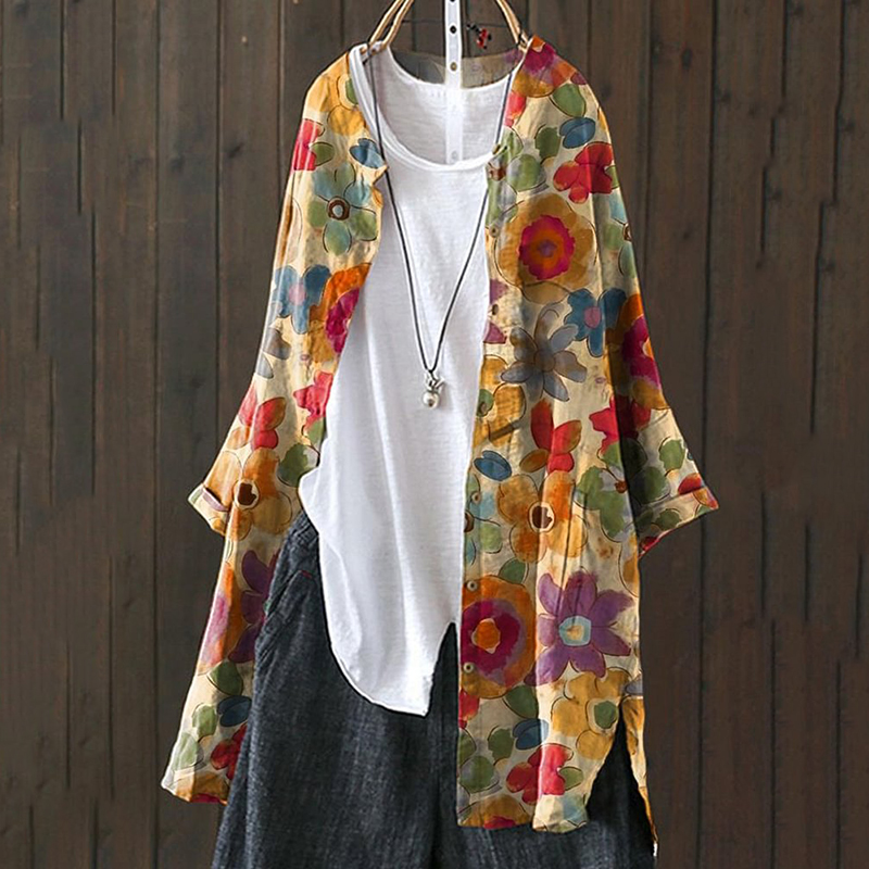 Floral Print Casual Loose Cardigan