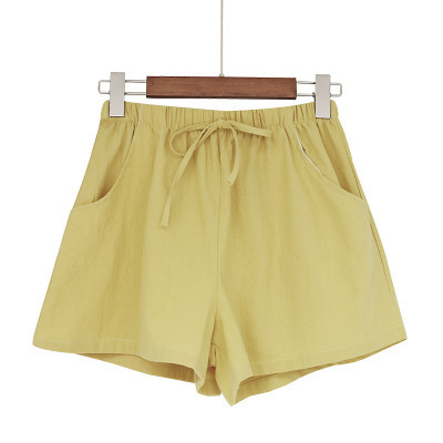 Women's Elastic Waist Pocket Linen Casual Short Pants