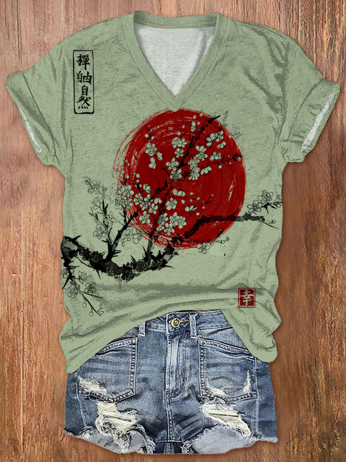 Women's Sunrise Japanese Art Print Casual T-Shirt