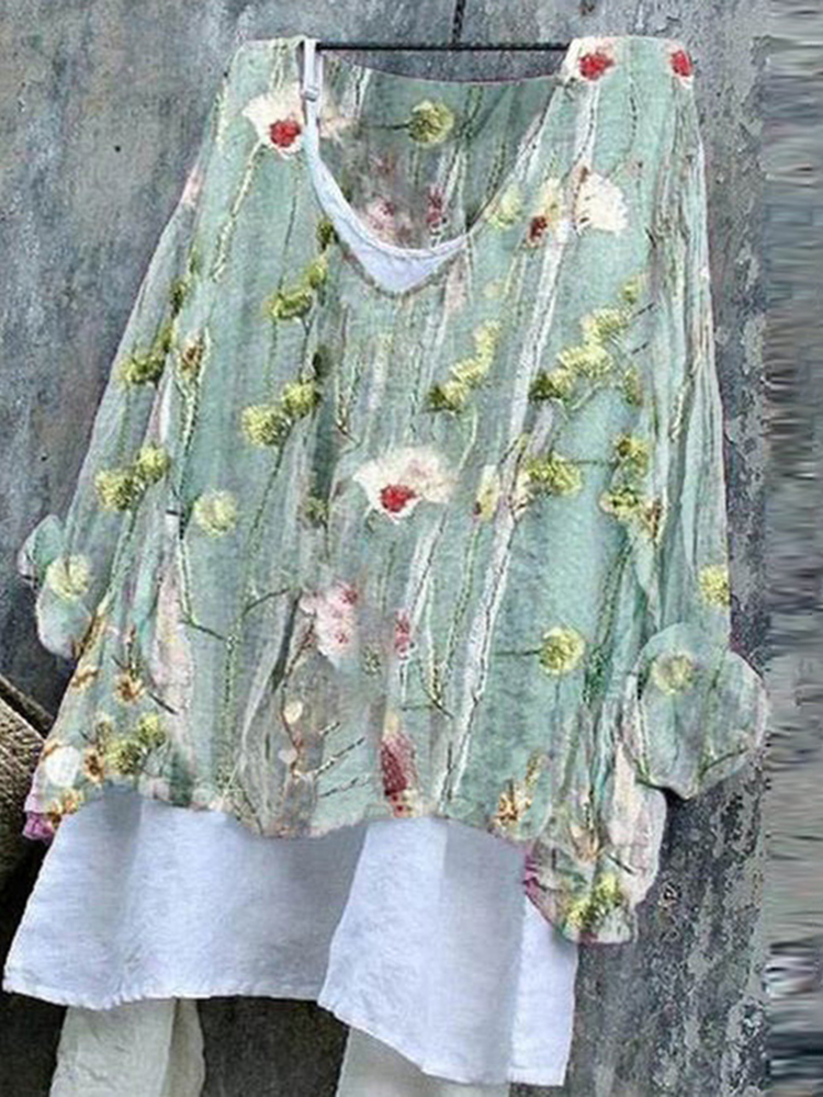 Floral Printed V Neck Casual Shirt