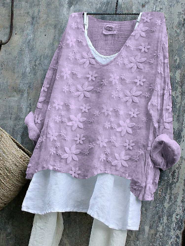 Floral Lace Embroidered Linen Blend Tunic