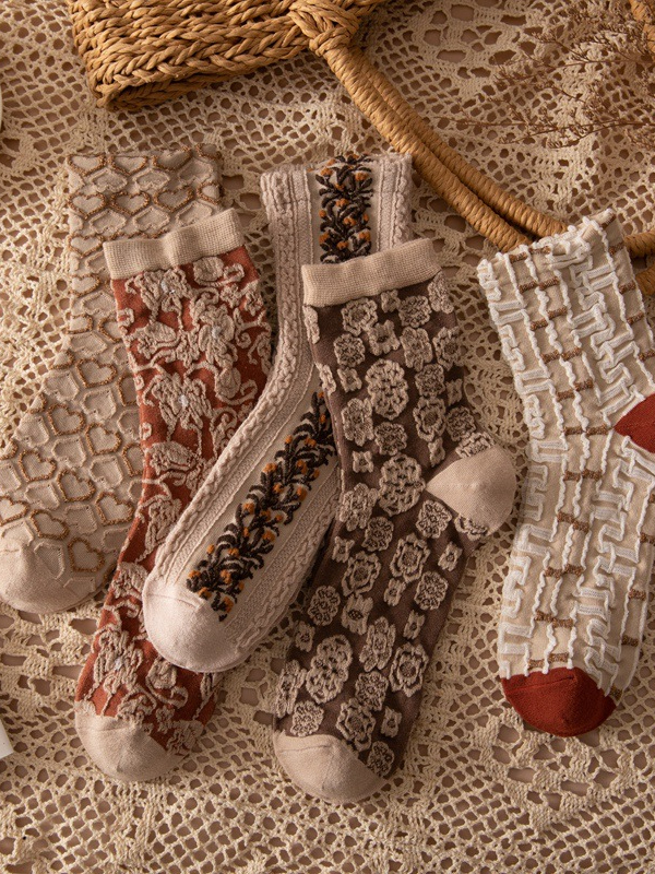 Vintage Floral Jacquard Comfy Socks Set