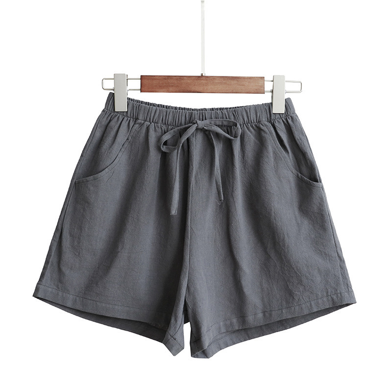Women's Elastic Waist Pocket Linen Casual Short Pants