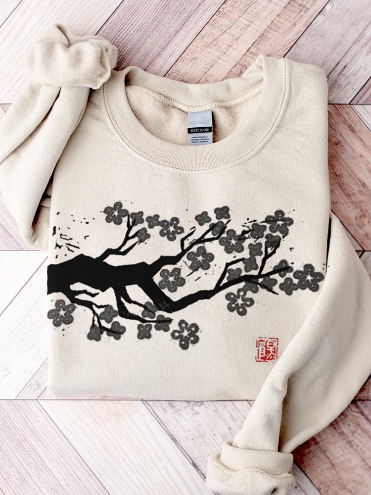Cherry Blossom Japanese Lino Art Comfy Sweatshirt