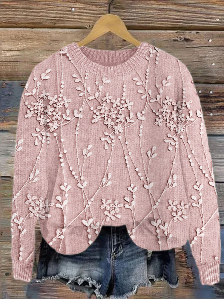 Classy Floral Lace Embroidered Knit Sweater