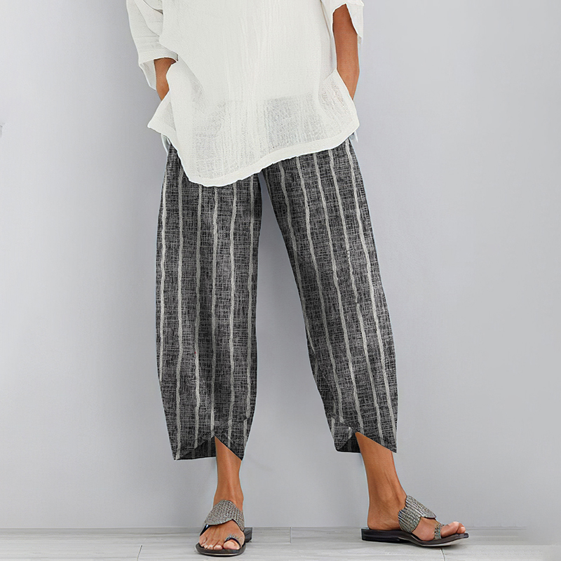 Women Vintage Stripes Printed Comfy Pocket Pants