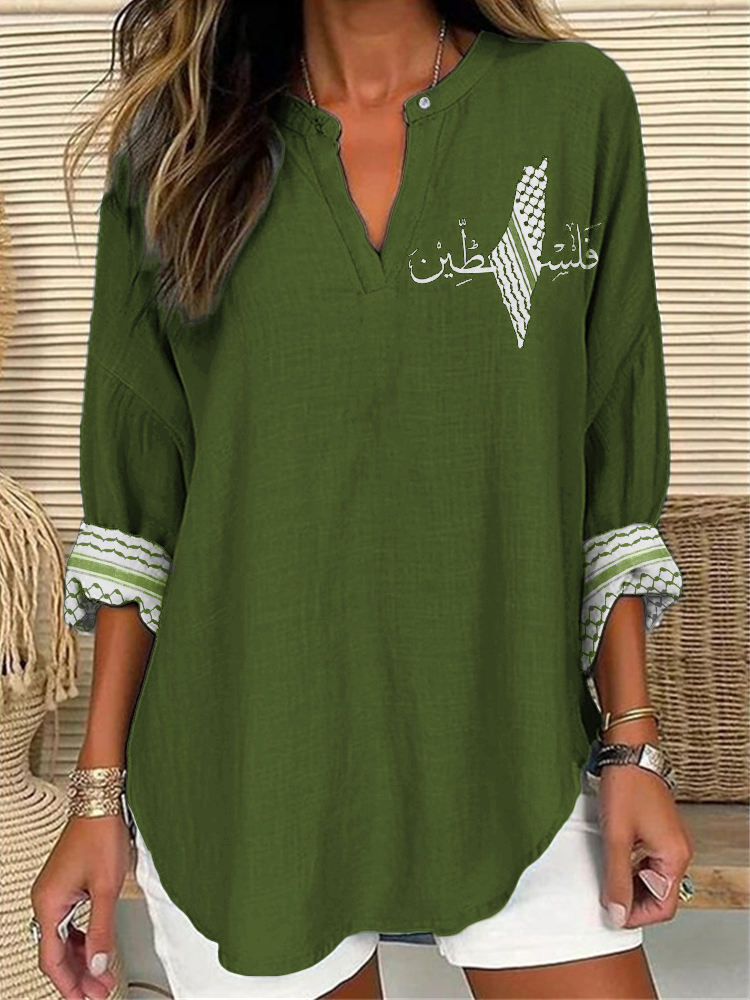 Free Palestine Map Shemagh Inspired Linen Blend Tunic