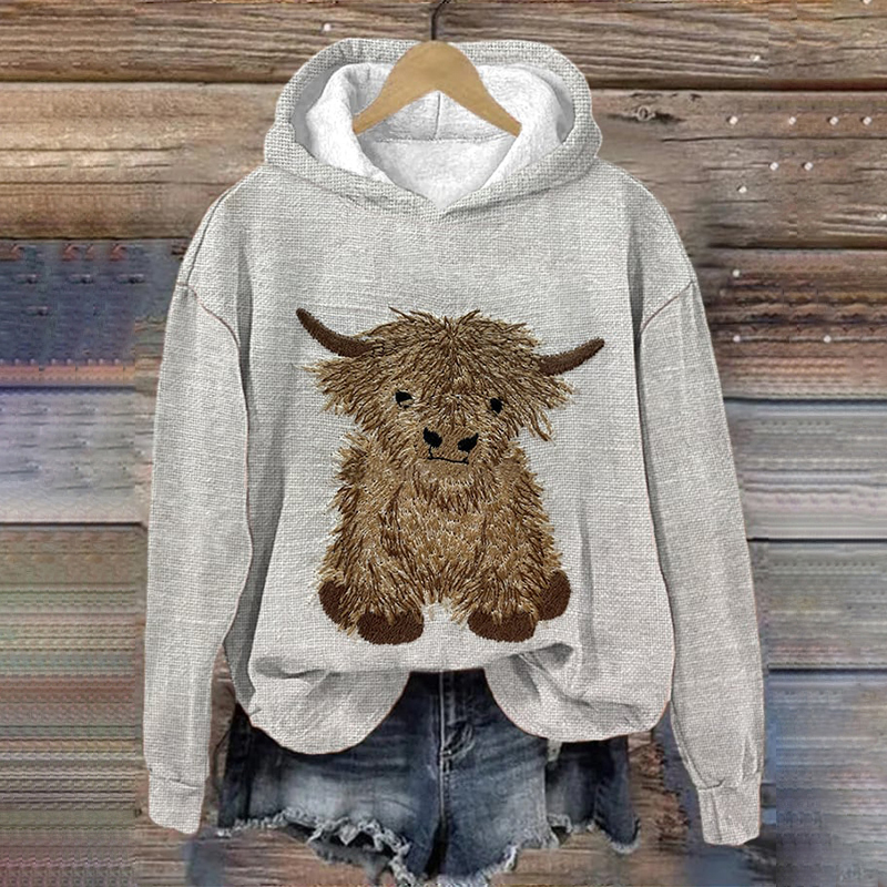 Highland Cow Print Casual Hoodie