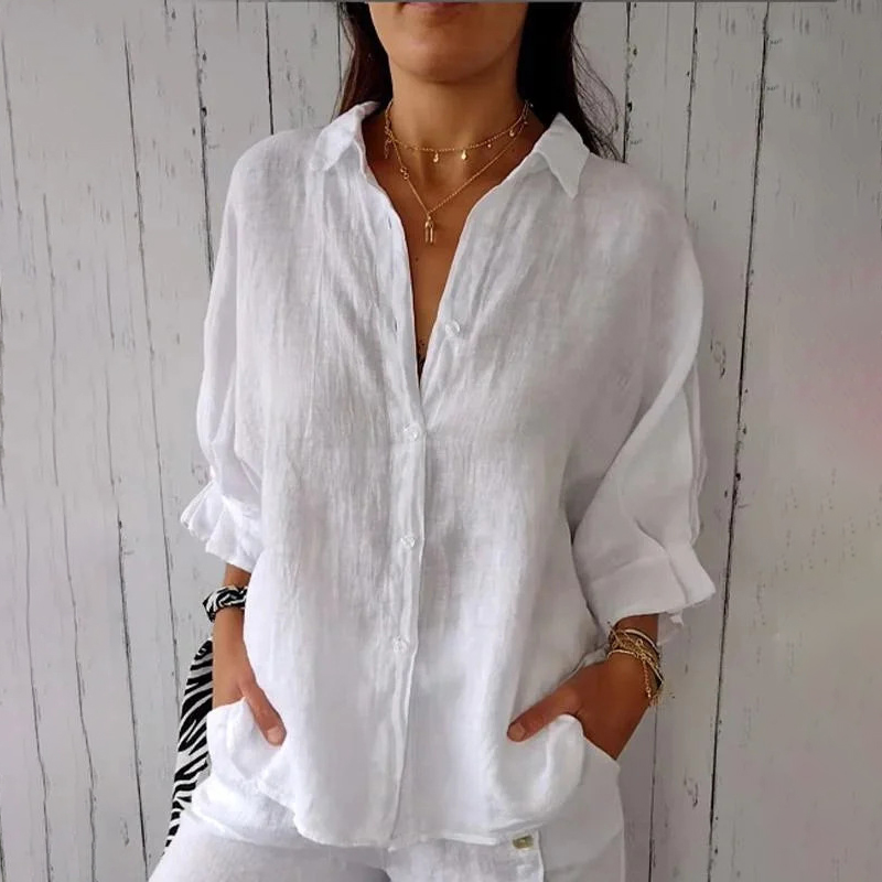 Women's Cotton & Linen Casual Tie-Back Shirt