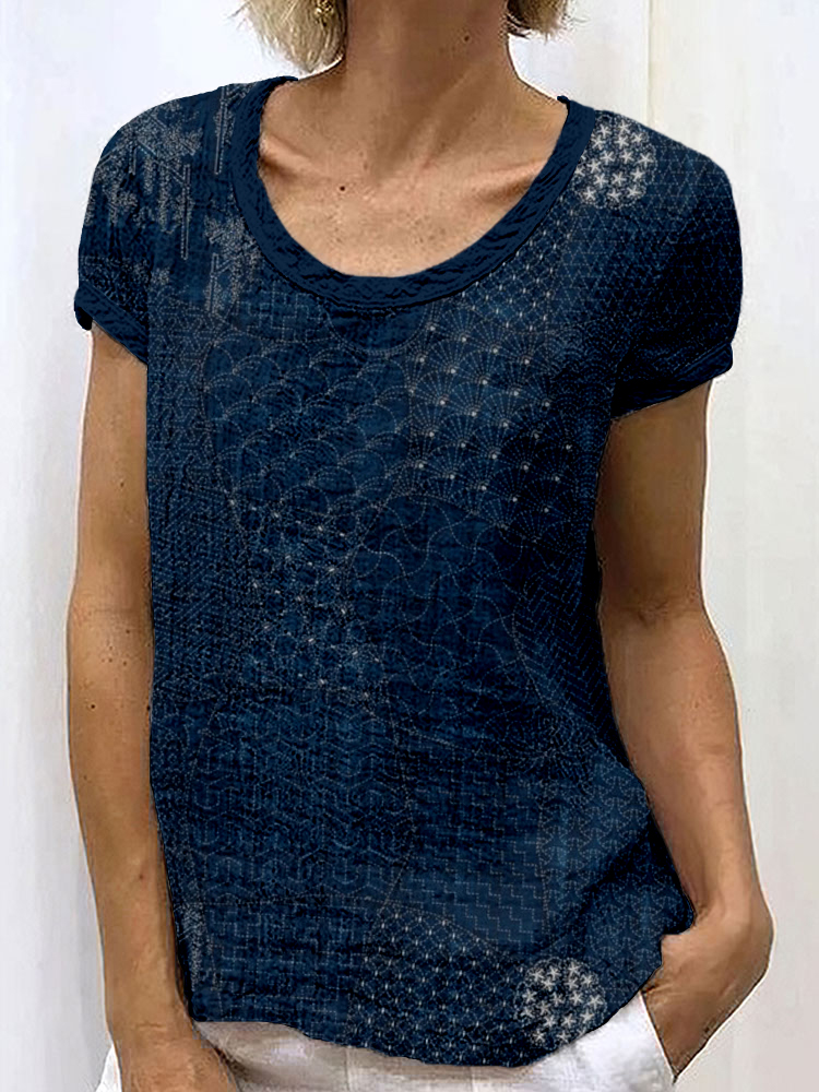 Japanese Traditional Sashiko Art Crew Neck Cozy Shirt