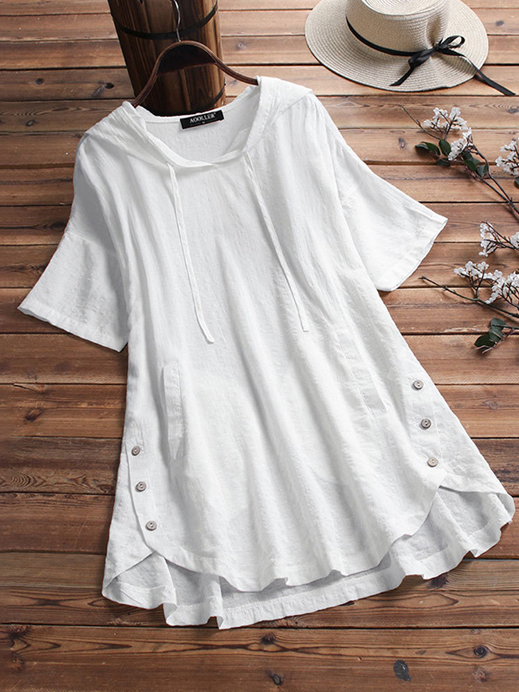 Comfy Button Down Round Neck T-Shirt