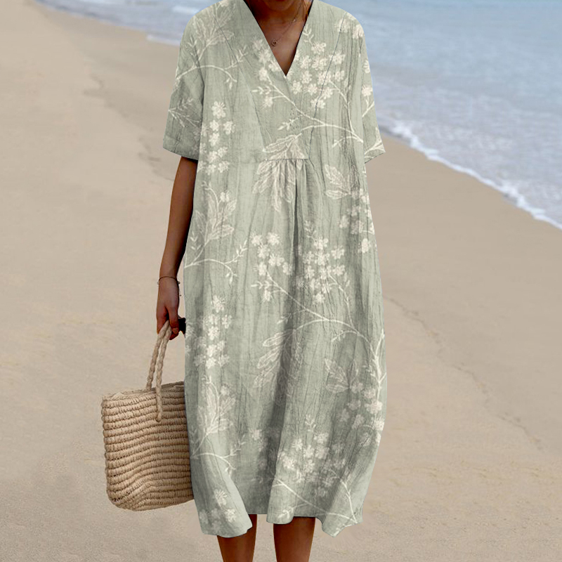 Floral Print V-Neck Loose Midi Dress