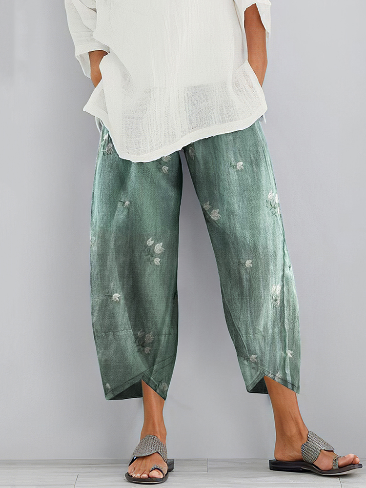 Vintage Floral Blended Cotton Loose Casual Pants