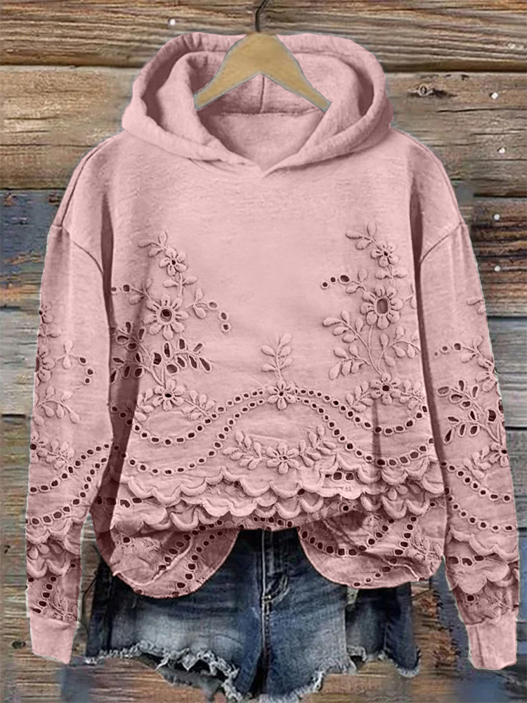 Vintage Floral Embroidered Lace Cozy Hoodie