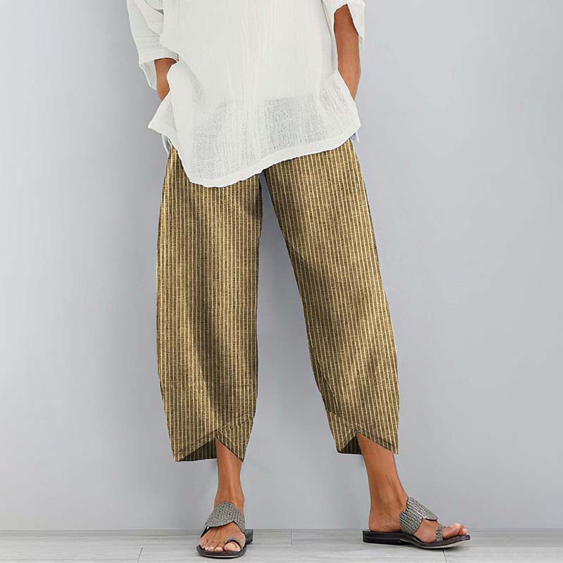 Women‘s Stripes Pocket  Linen Blend Comfy Pants