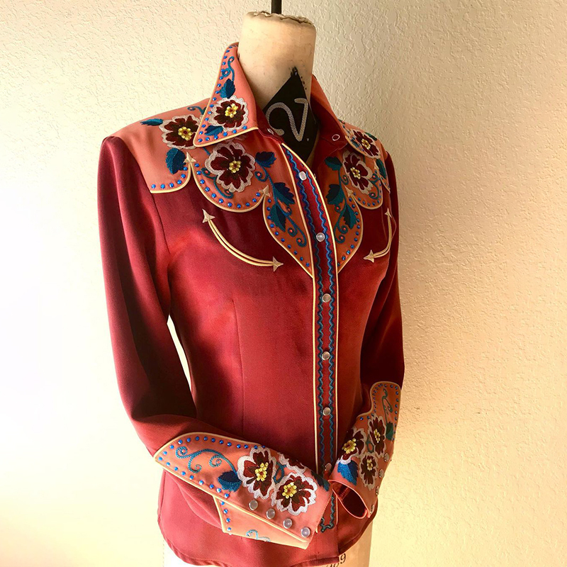 Retro Pink Floral Graphics Western Style Rodeo Shirt