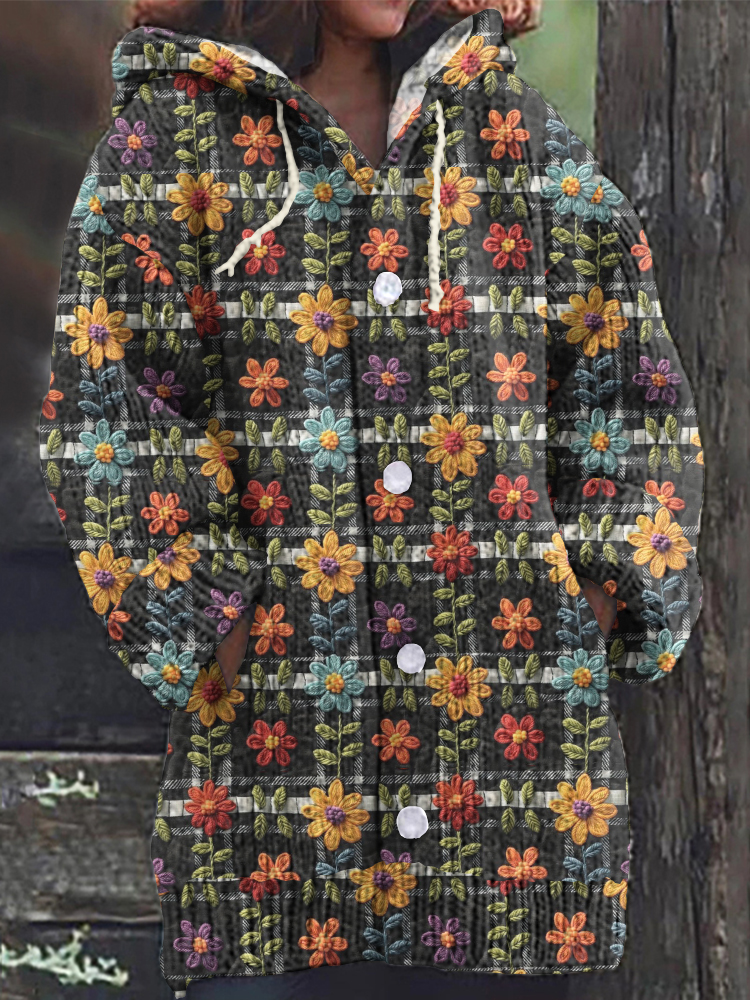 Women's Striped Square Floral Knitted Sweater