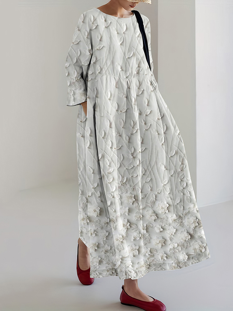 Women's Vintage Floral Art Casual Midi Dress