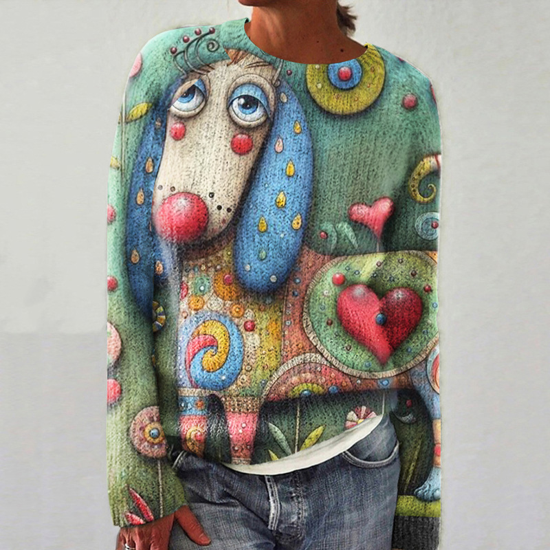 Happy Summer Puppy Women'S Crew Neck Knitted Sweater