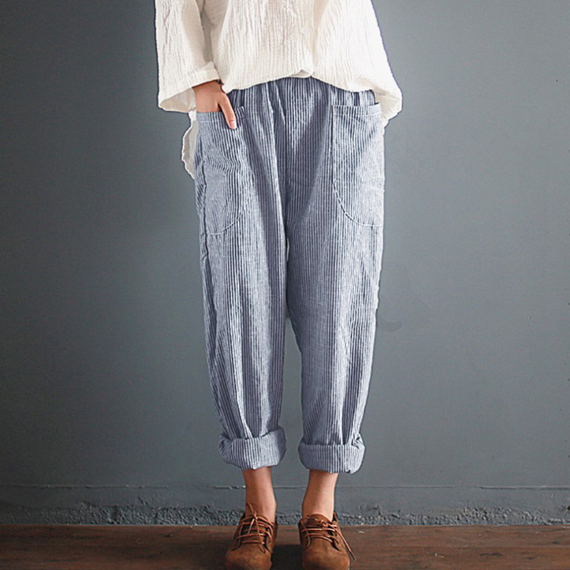 Stripes Elastic Waist Pocket Comfy Pants