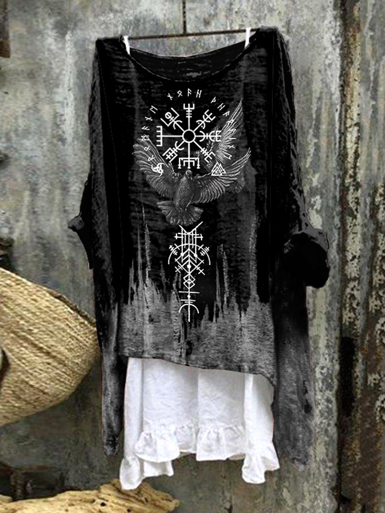 Tribal Bird Viking Vegvisir Print Blouse