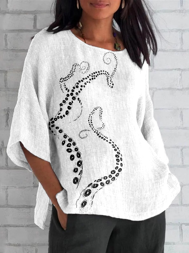 Octopus Tentacle Pattern Linen Blend Cozy Tunic