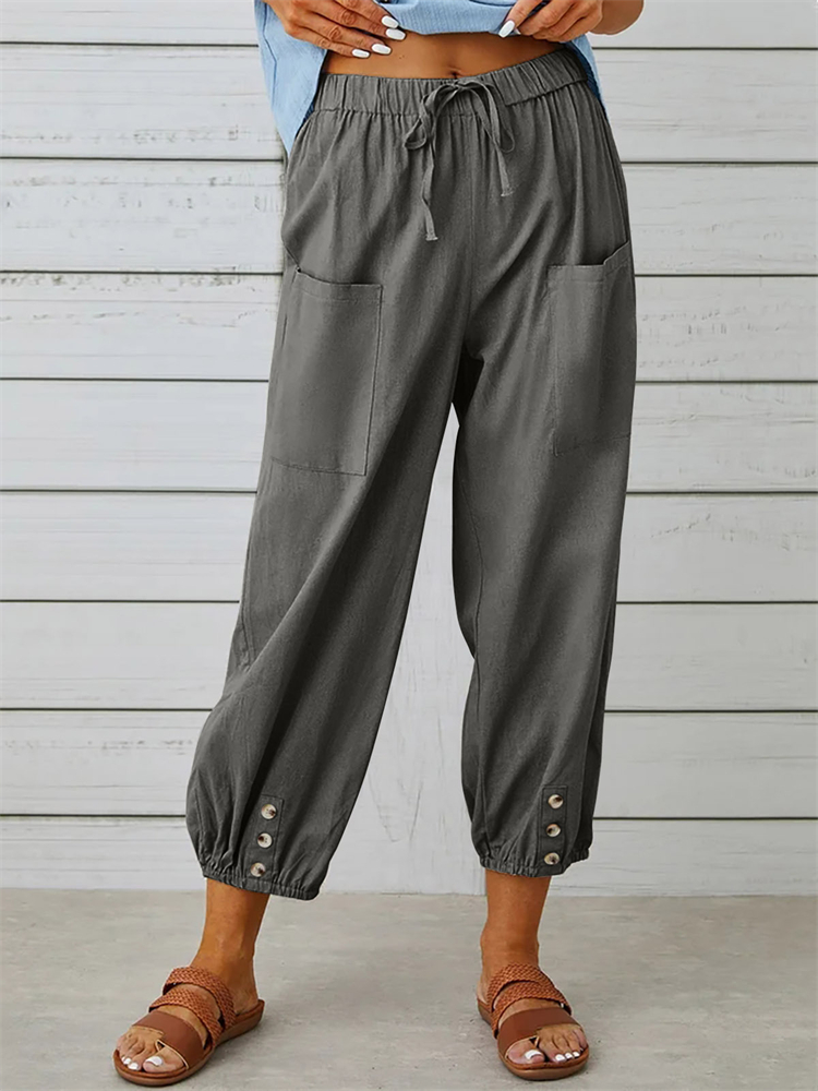 Patch Pocket Button Accent Comfy Casual Pants