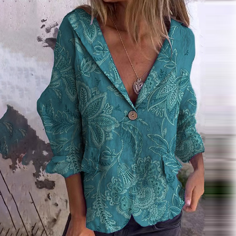 Vintage Floral Art Print Casual Blazer