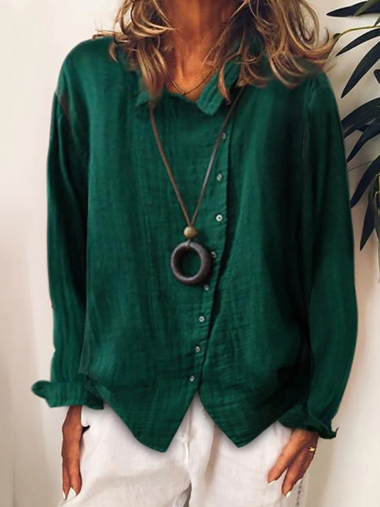 Solid Color Long Sleeve Button Casual Shirt