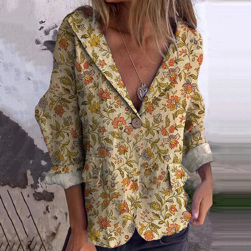 Retro Floral Print Casual Blazer