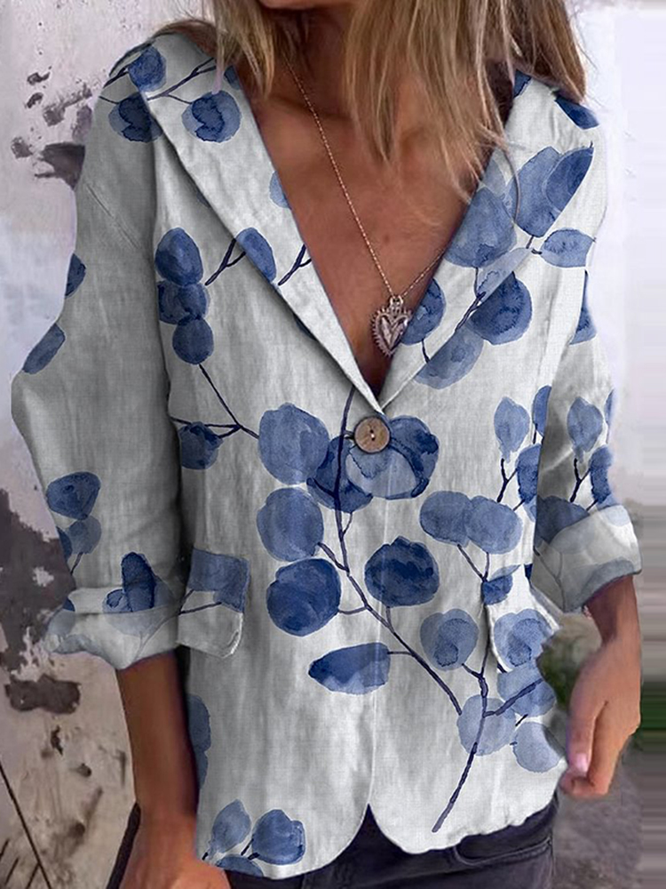 Floral Print Lapel Casual Blazer