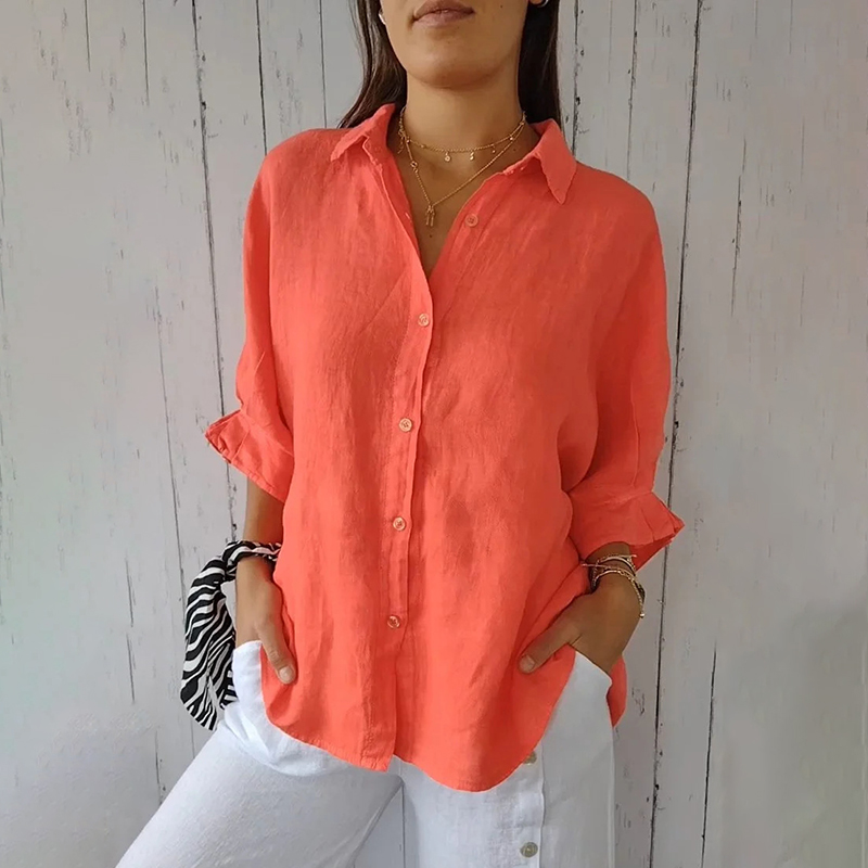 Women's Cotton & Linen Casual Tie-Back Shirt