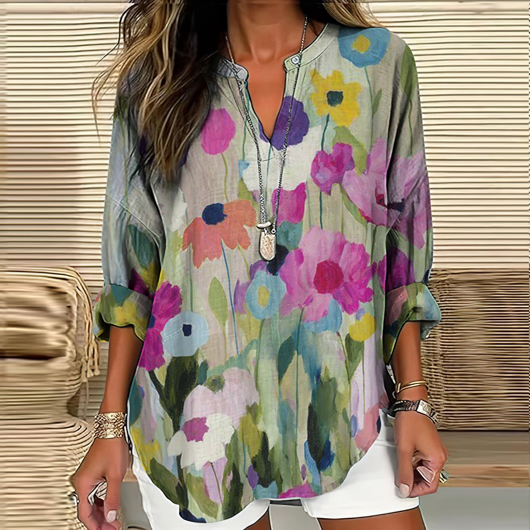 Vintage Color Block Printed Casual Shirt