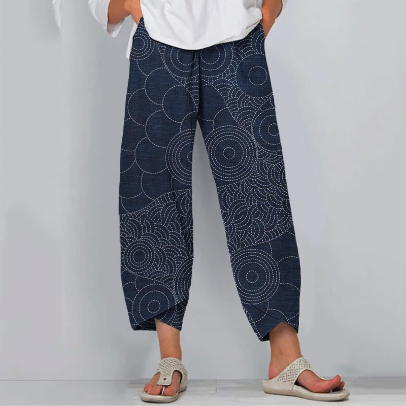 Japanese Traditional Sashiko Art Pattern Art Cropped Casual Pants