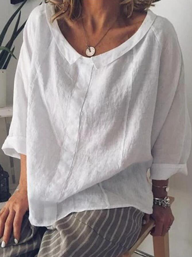 Loose Lapel Long Sleeve Solid Color Blouse