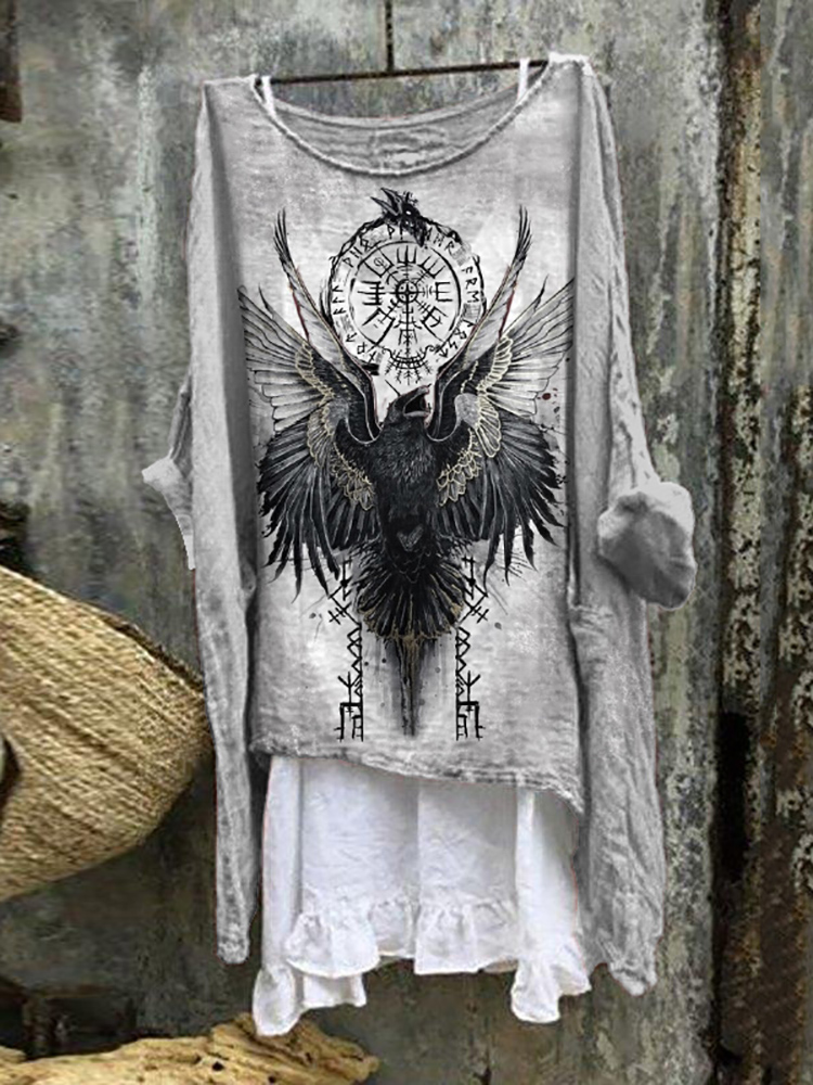 Tribal Crow Viking Vegvisir Print Blouse