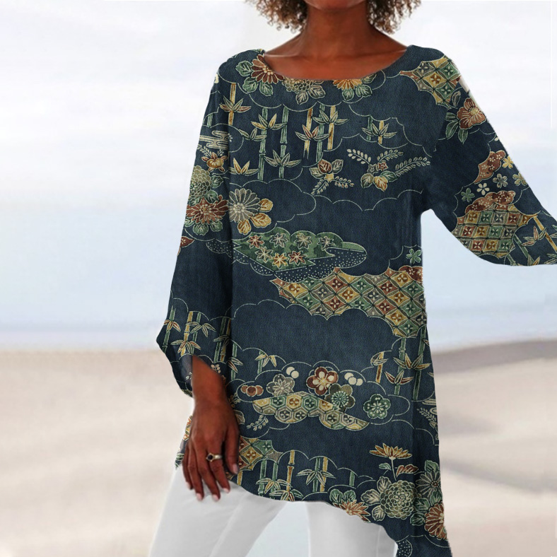 Vintage Japanese Art Print Loose Blouse