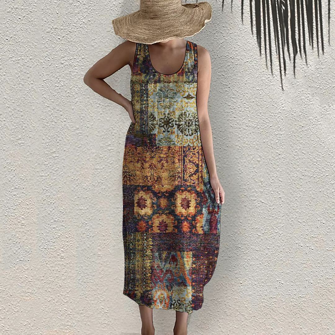 Vintage  Ethnic Square Women'S Dress