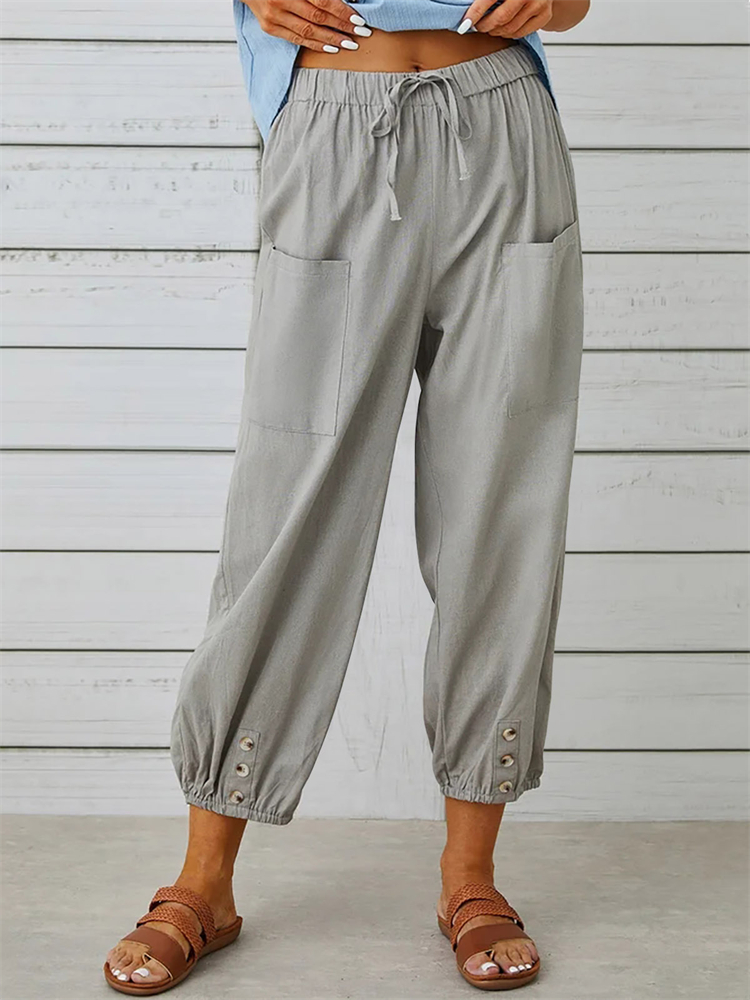Patch Pocket Button Accent Comfy Casual Pants