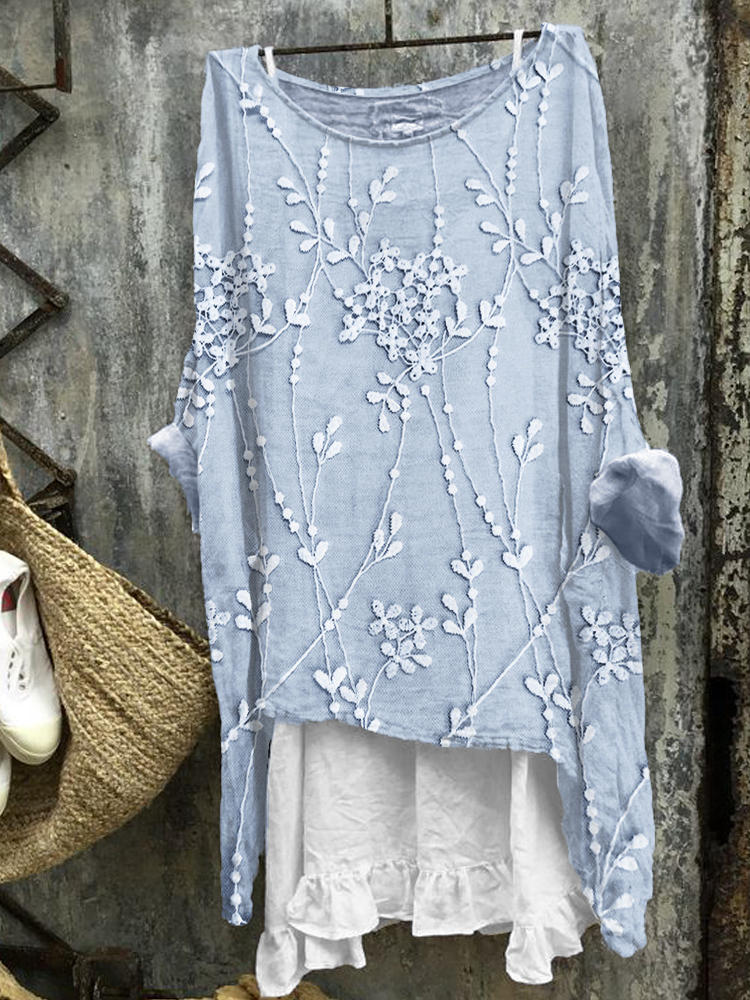 Classy Floral Lace Embroidered Oversize Linen Blend Tunic