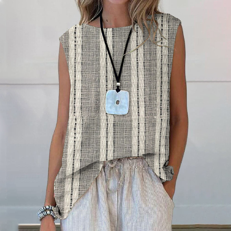 Women Vintage Stripes Casual Crew Neck Tops