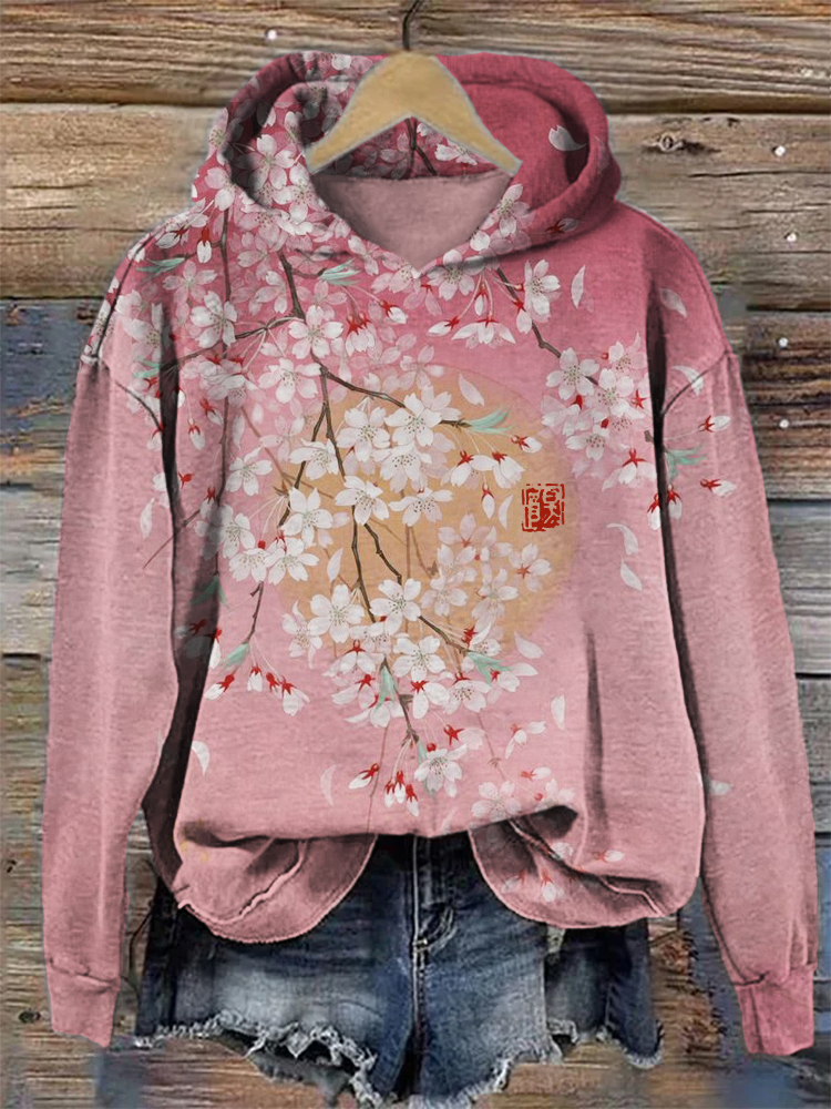 Cherry Blossom Full Moon Japanese Art Gradient Hoodie