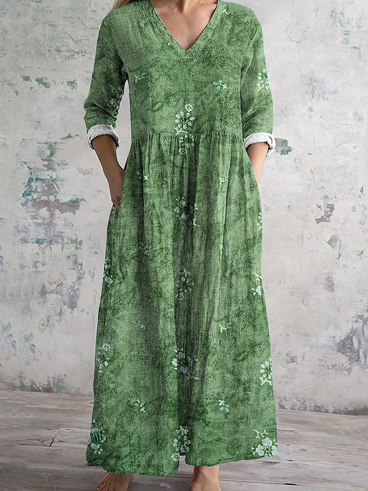 Vintage Green Floral Print Women's Dress