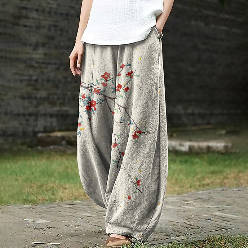 Women's Floral Art Pocket Loose Casual Pants