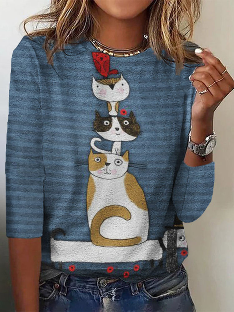 Animal Herd Print Women'S Round Neck T-Shirt