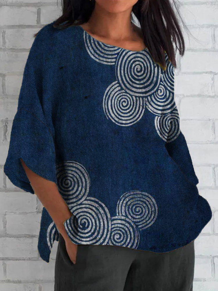 Sea Waves Ripples Japanese Lino Art Linen Blend Tunic