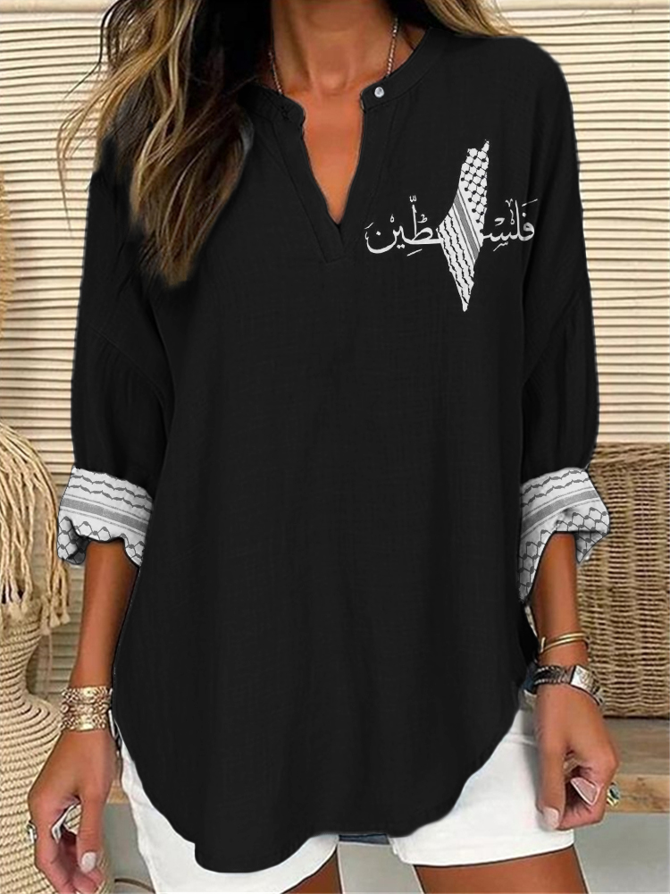 Free Palestine Map Shemagh Inspired Linen Blend Tunic