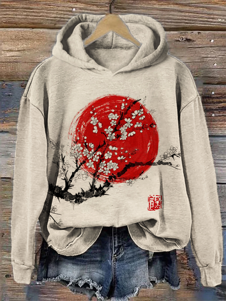 Sunrise Plum Blossom Japanese Art Cozy Hoodie