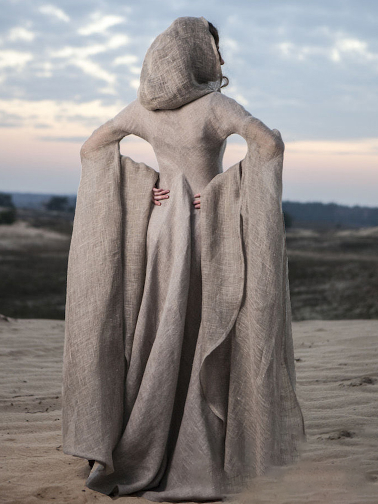 Retro Mid World Large Skirt Hooded Maxi Dress